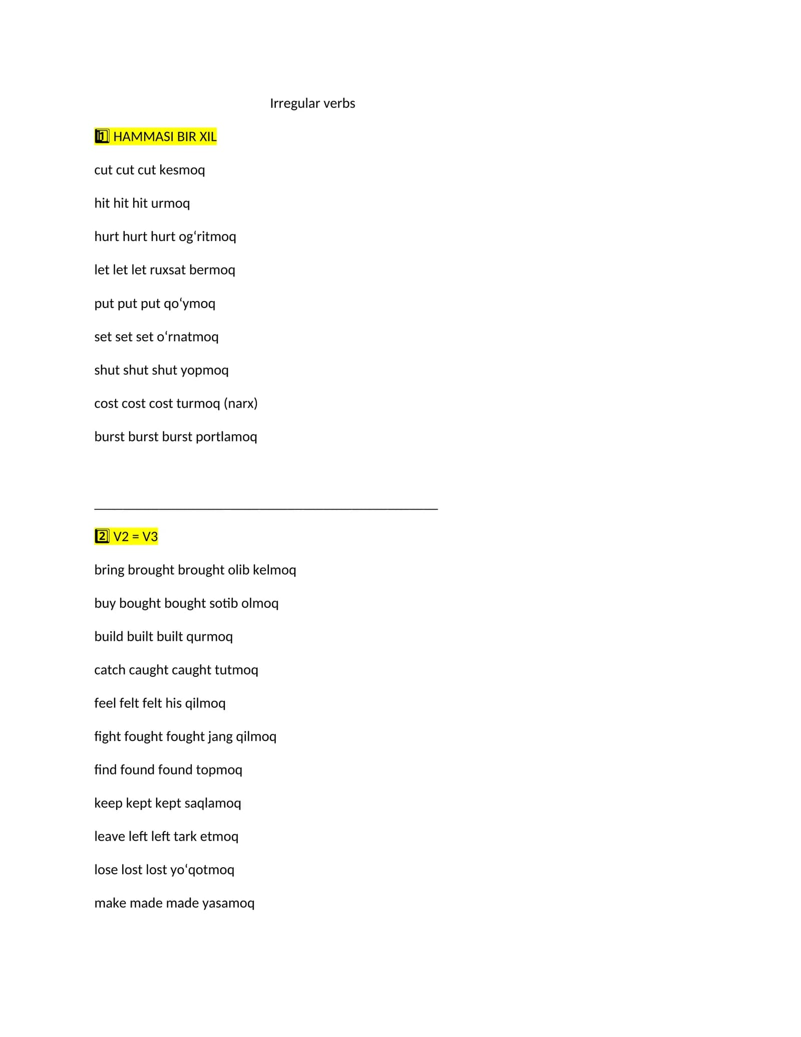 Irregular verbs