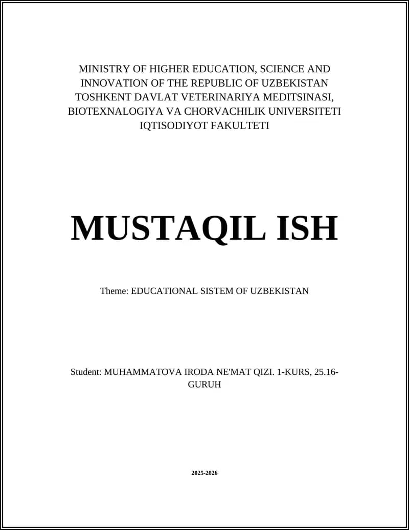 EDUCATIONAL SISTEM OF UZBEKISTAN