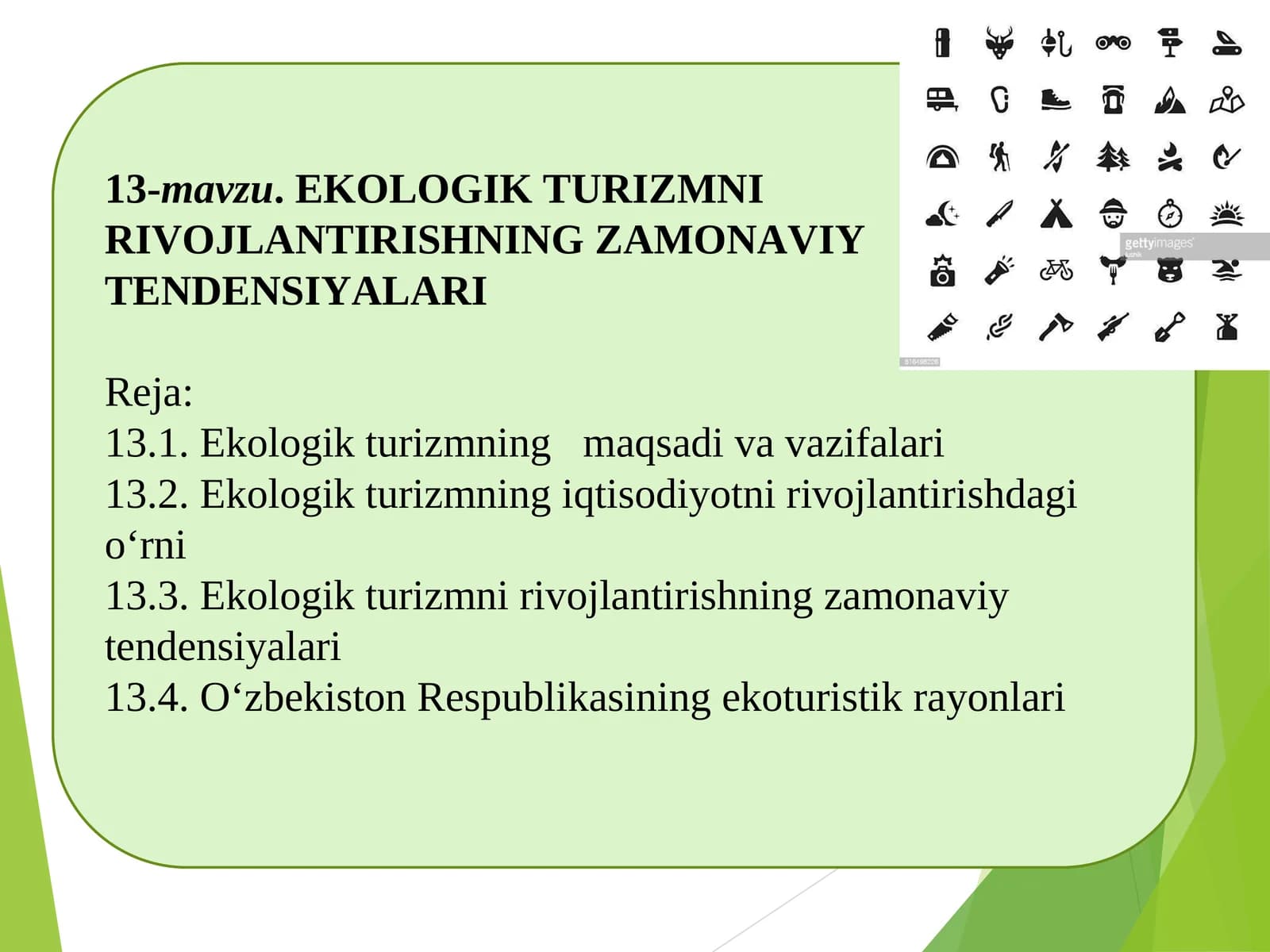 EKOLOGIK TURIZMNIRIVOJLANTIRISHNING ZAMONAVIY TENDENSIYALARI
