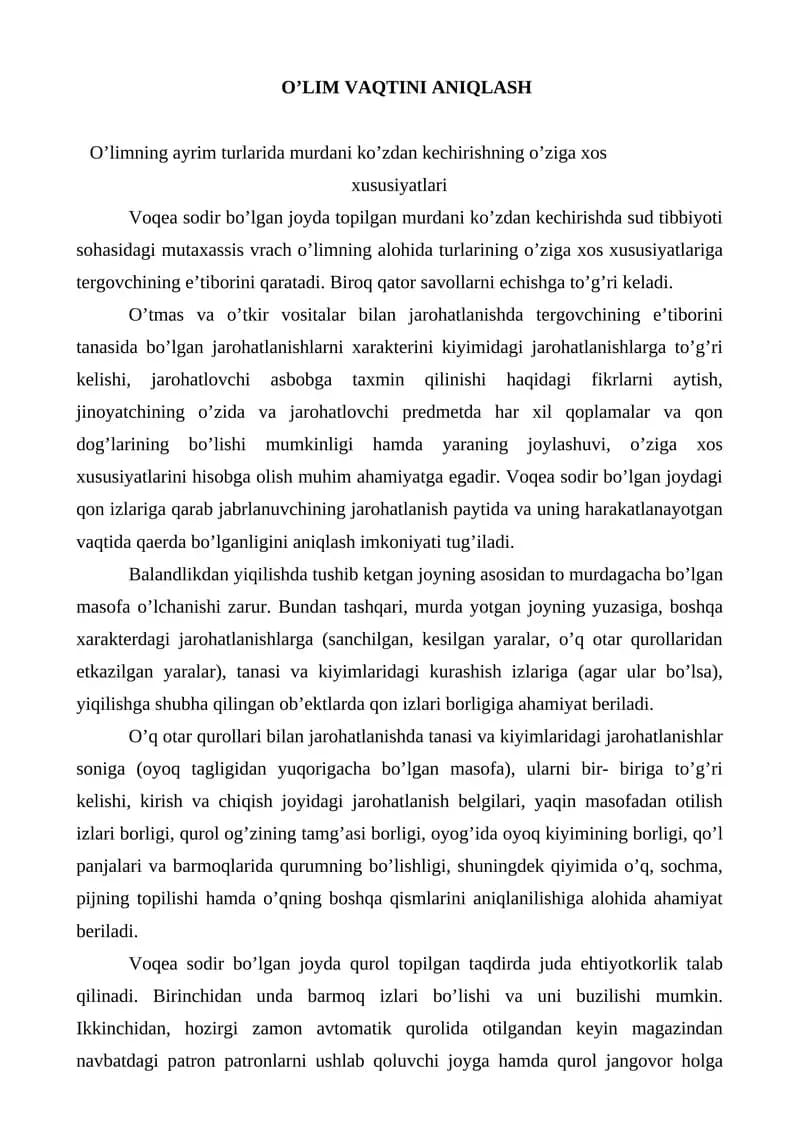 O'lim Vaqtini Aniqlash