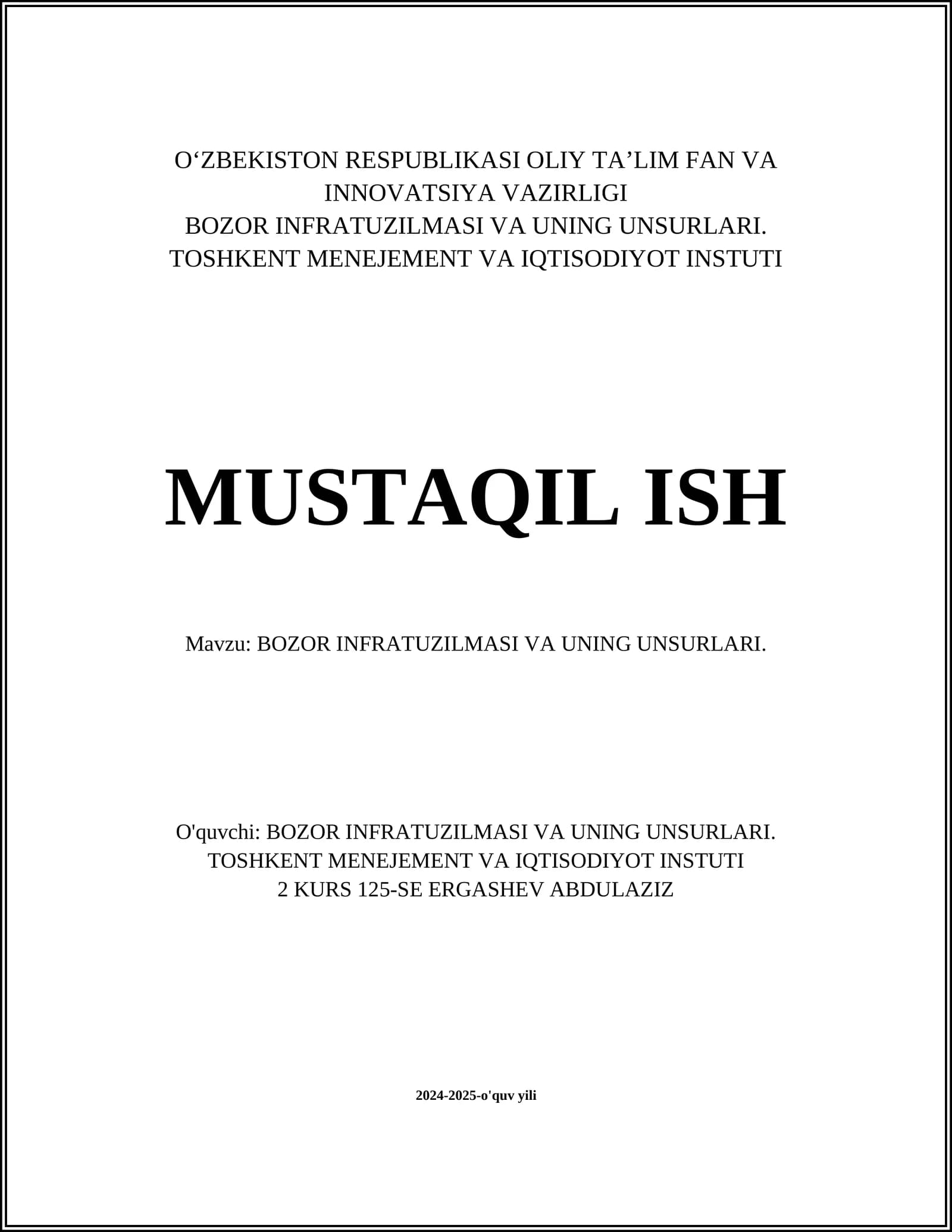 BOZOR INFRATUZILMASI VA UNING UNSURLARI