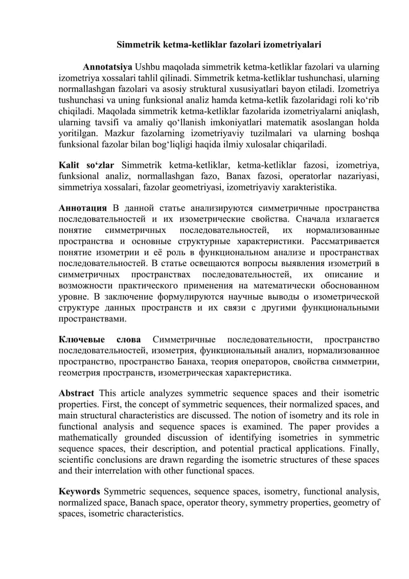 Simmetrik ketma-ketliklar fazolari izometriyalari