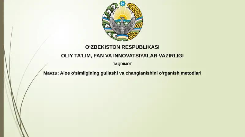 Aloeo'simligining gullash va changlanishini o'rganish metodi
