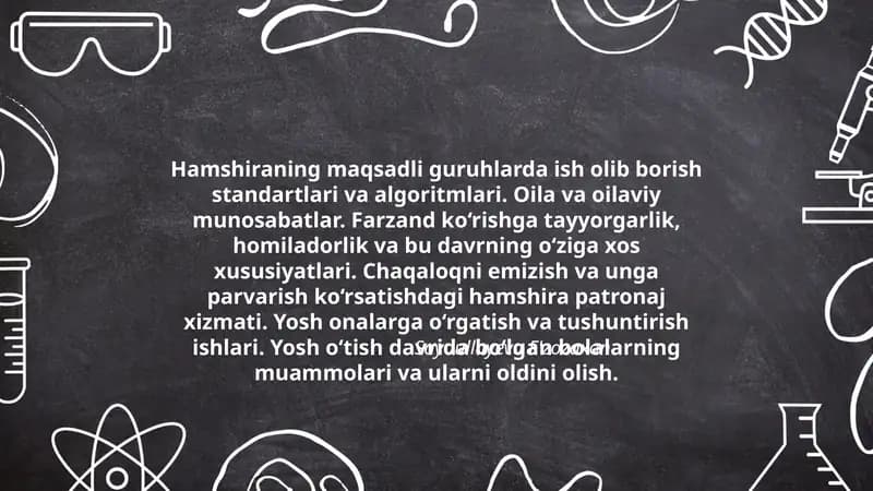 Hamshiraning maqsadli guruhlarda ish olib borish standartlari va algoritmlari