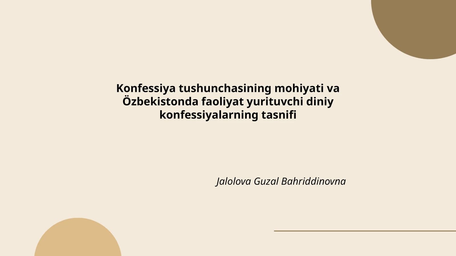Konfessiya tushunchasining mohiyati va Özbekistonda faoliyat yurituvchi diniy konfessiyalarning tasnifi