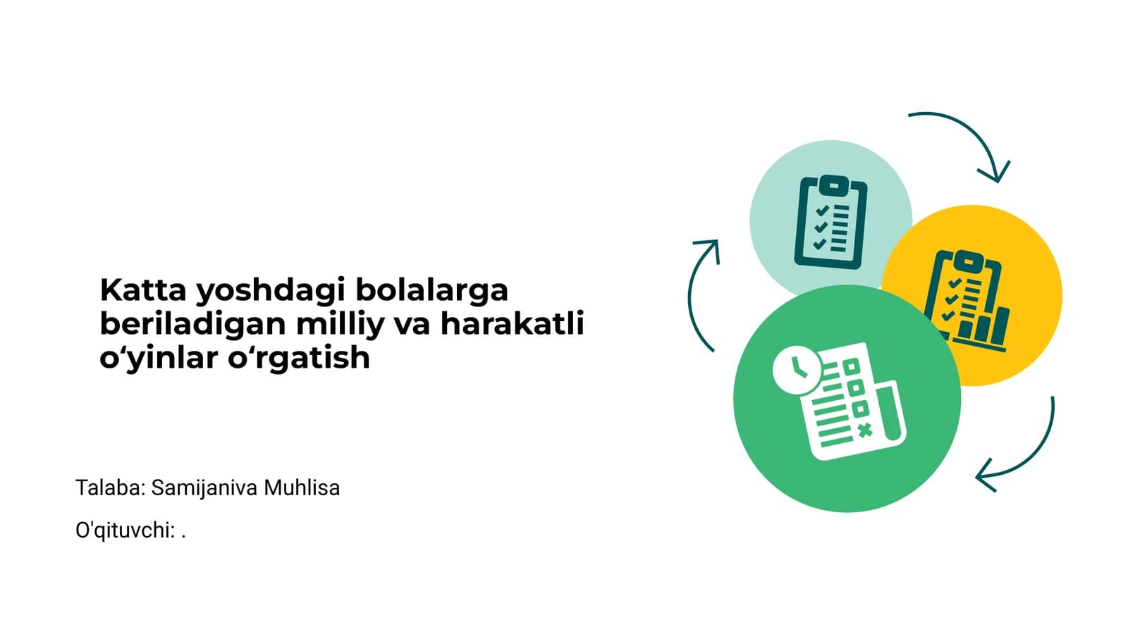 Katta yoshdagi bolalarga beriladigan milliy va harakatli oʻyinlar oʻrgatish