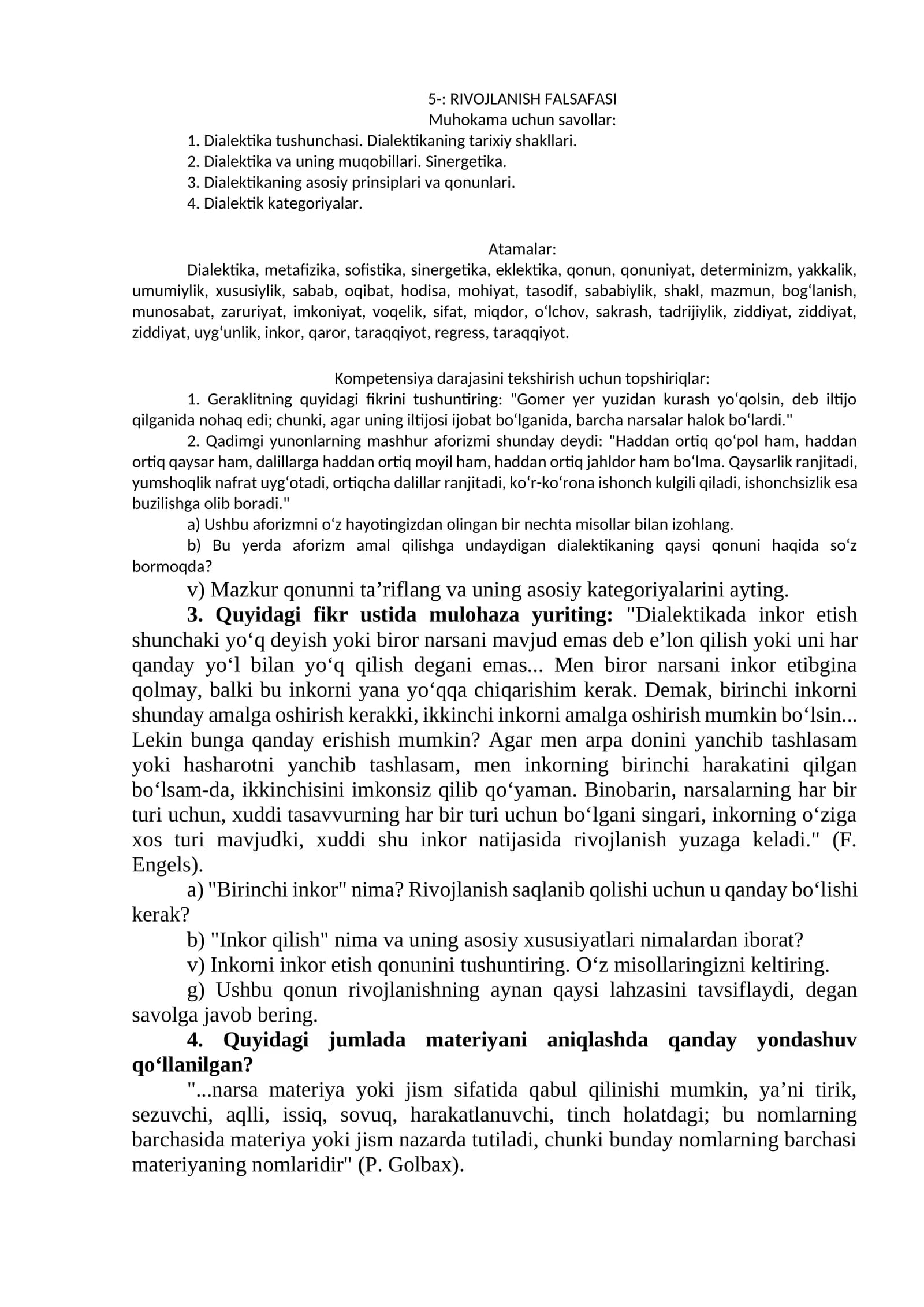 RIVOJLANISH FALSAFASI