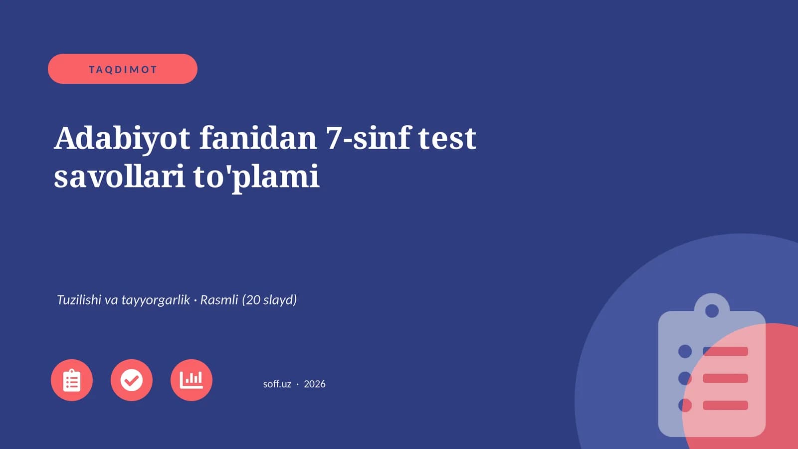 Adabiyot fanidan 7-sinf test savollari to'plami