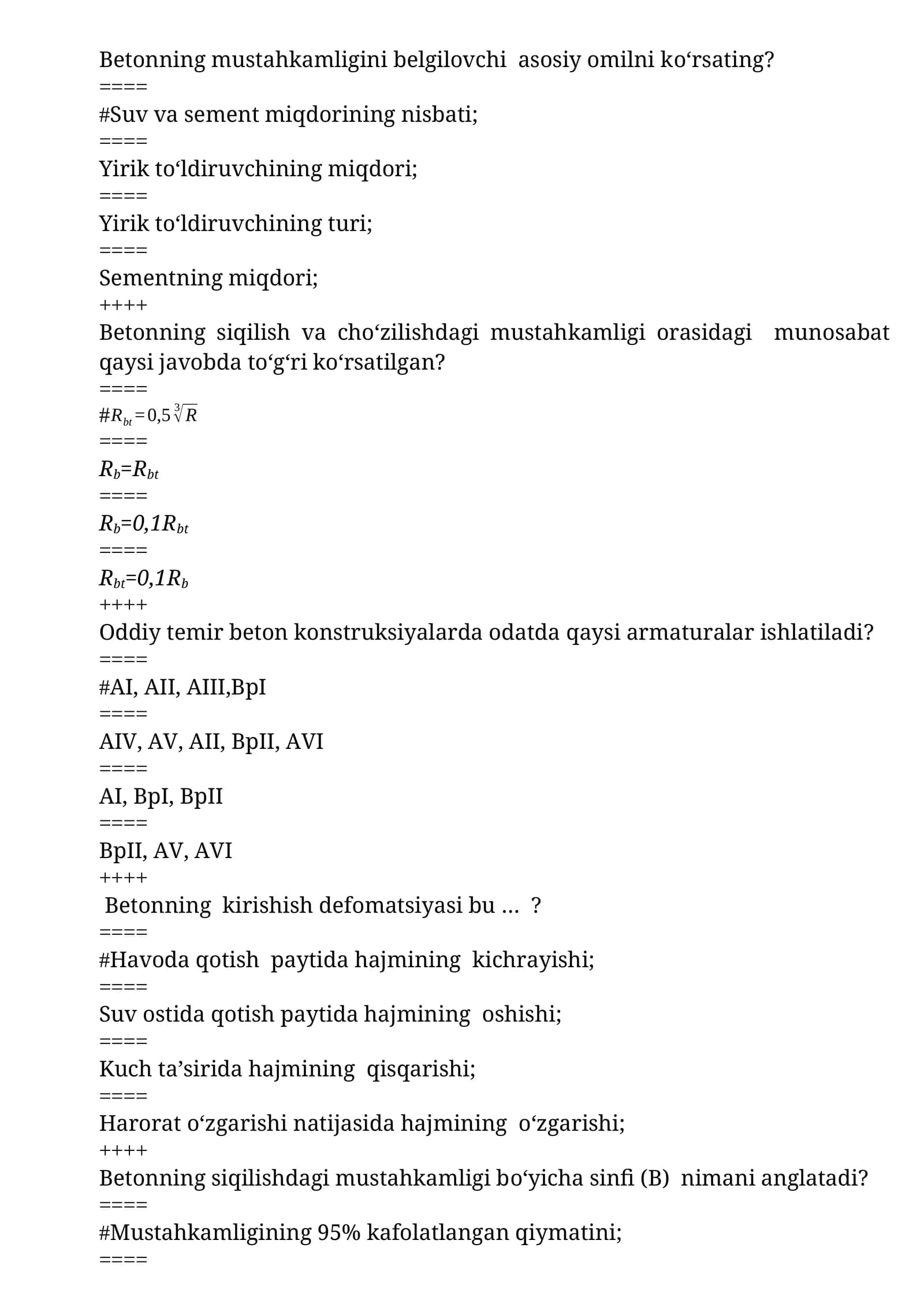 Betonning mustahkamligini belgilovchi asosiy omilni ko‘rsating