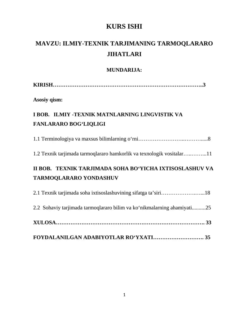 ILMIY-TEXNIK TARJIMANING TARMOQLARARO JIHATLARI