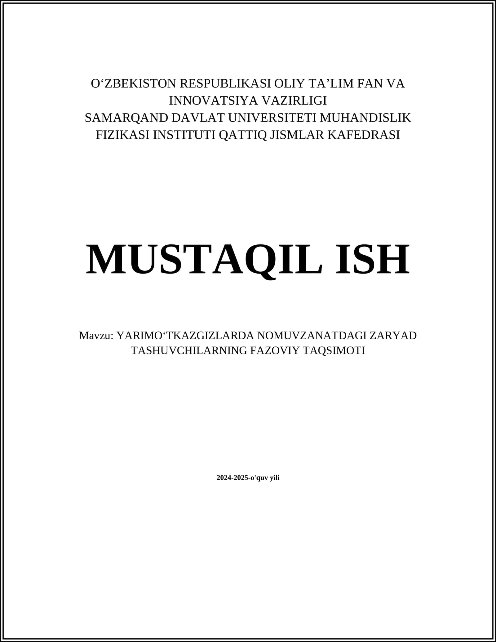 YARIMO‘TKAZGIZLARDA NOMUVZANATDAGI ZARYAD TASHUVCHILARNING FAZOVIY TAQSIMOTI