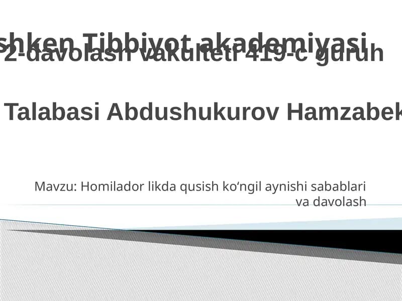 Homiladorlikda qusish ko'ngilaynishining sabablarini va davolashni o'rganish