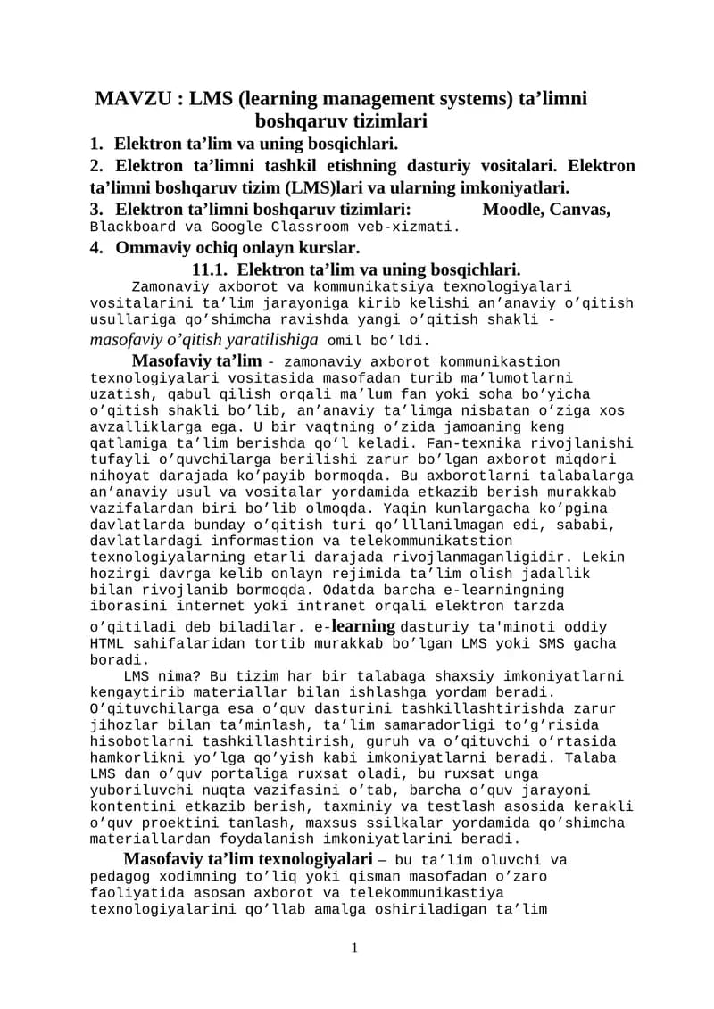 LMS (learning management systems) ta’limni boshqaruv tizimlari