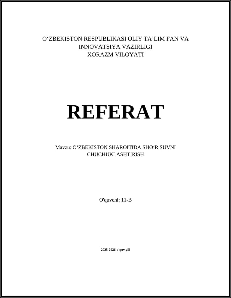 Oʻzbekiston sharoitida shoʻr suvni chuchuklashtirish