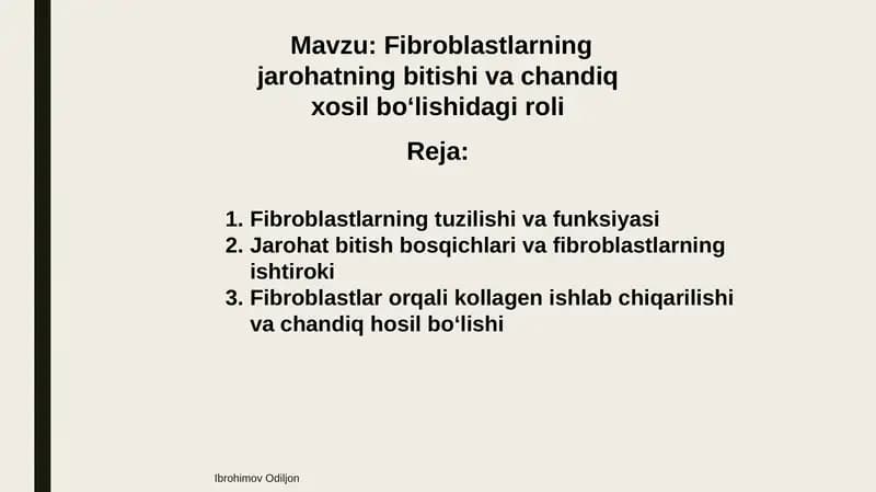 Fibroblastlarning jarohatning bitishi va chandiq xosil bo‘lishidagi roli
