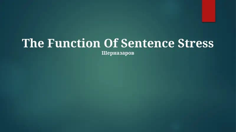 The Function Of Sentence Stress