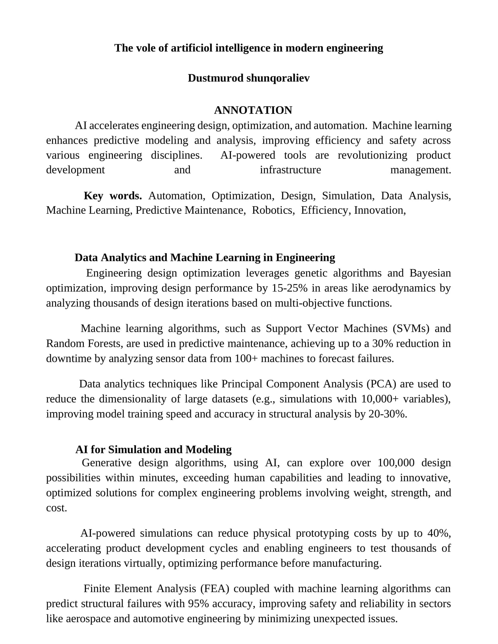 Data Analytics and Machine Learning in Engineering