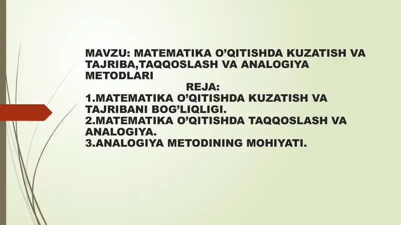 Matematika o'qitishda kuzatish va tajriba, taqqoslash va analogiya metodlari