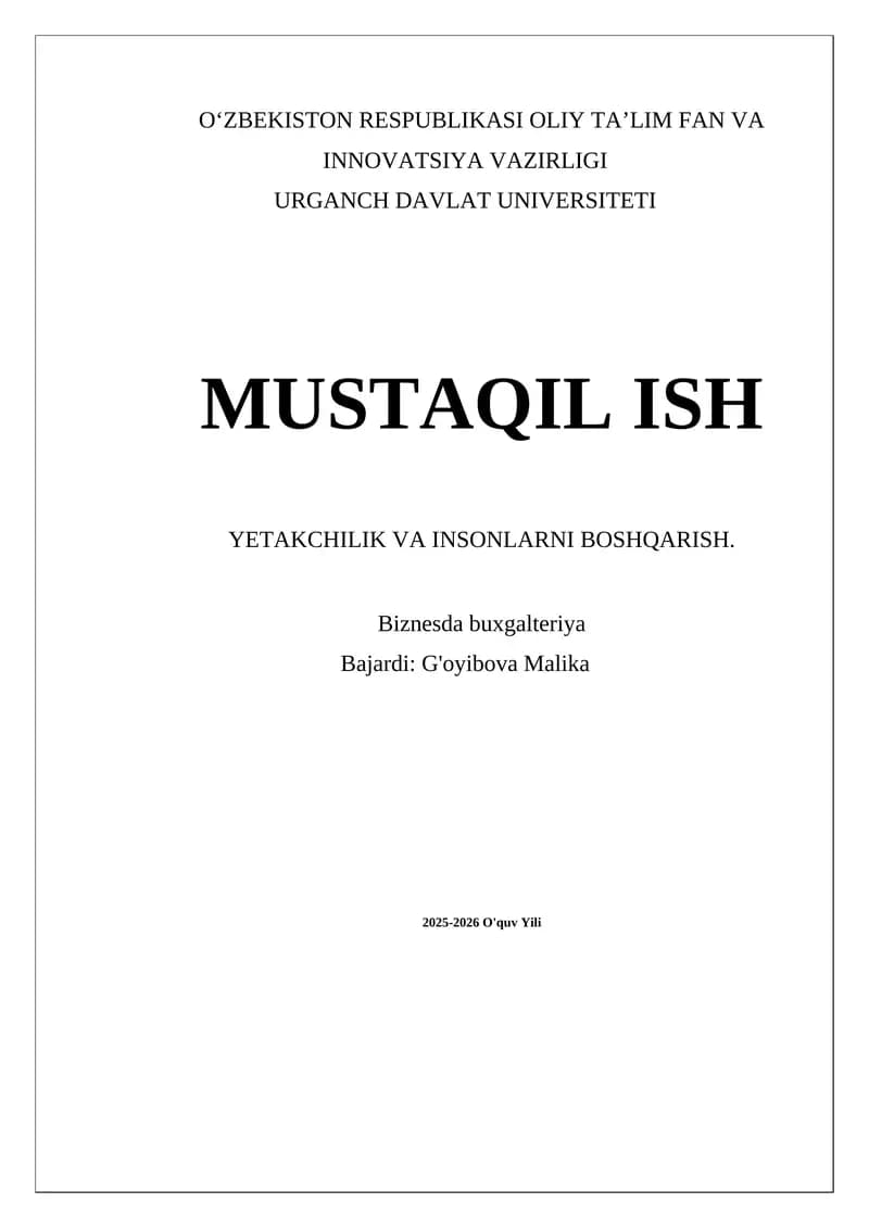 Yetakchilik va insonlarni boshqarish