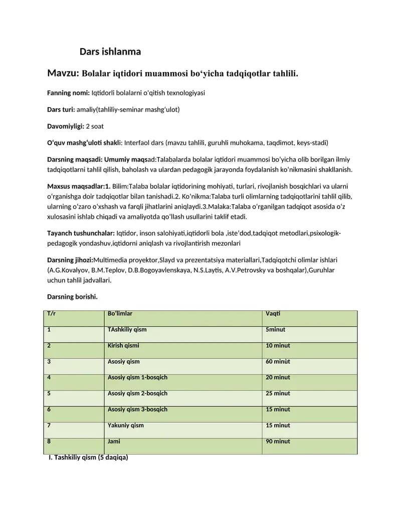 Bolalar iqtidori muammosi  bo‘yicha tadqiqotlar tahlili