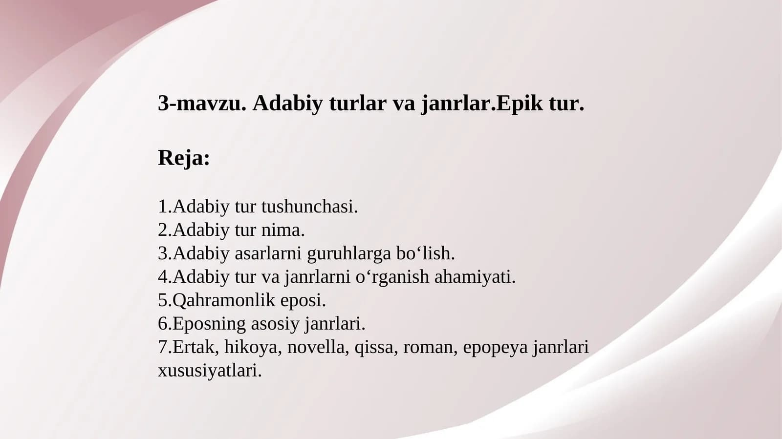 3-mavzu. Adabiy turlar va janrlar.Epik tur