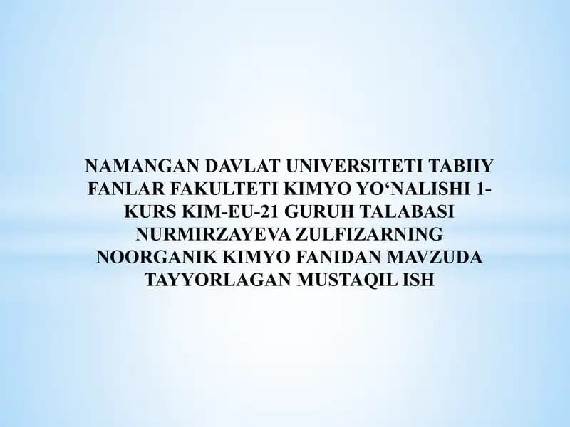 NITRID GIDROZIN GIDROKSILAMIN AZIT KISLOTASI