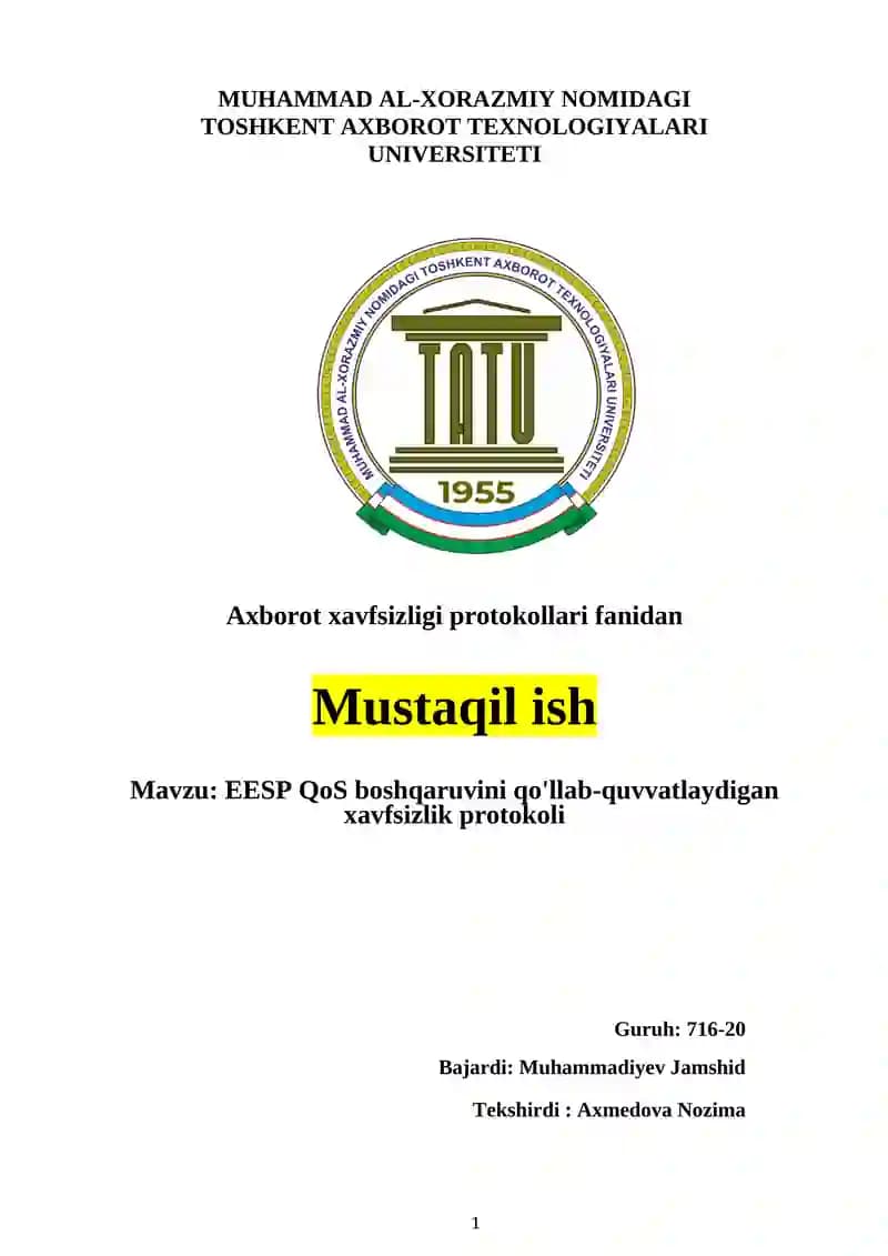 EESP QoS boshqaruvini qo'llab-quvvatlaydigan xavfsizlik protokoli
