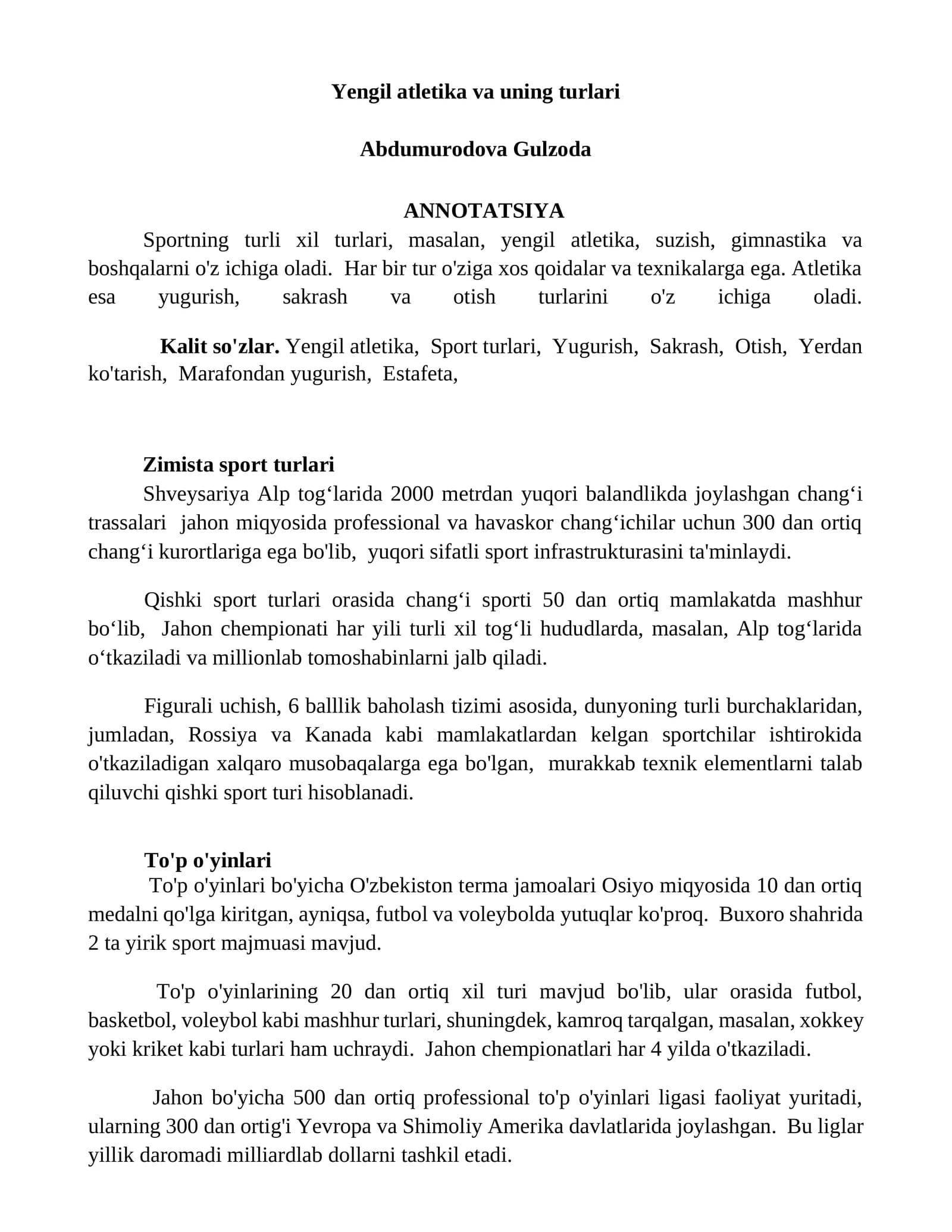 Yengil atletika va uning turlari