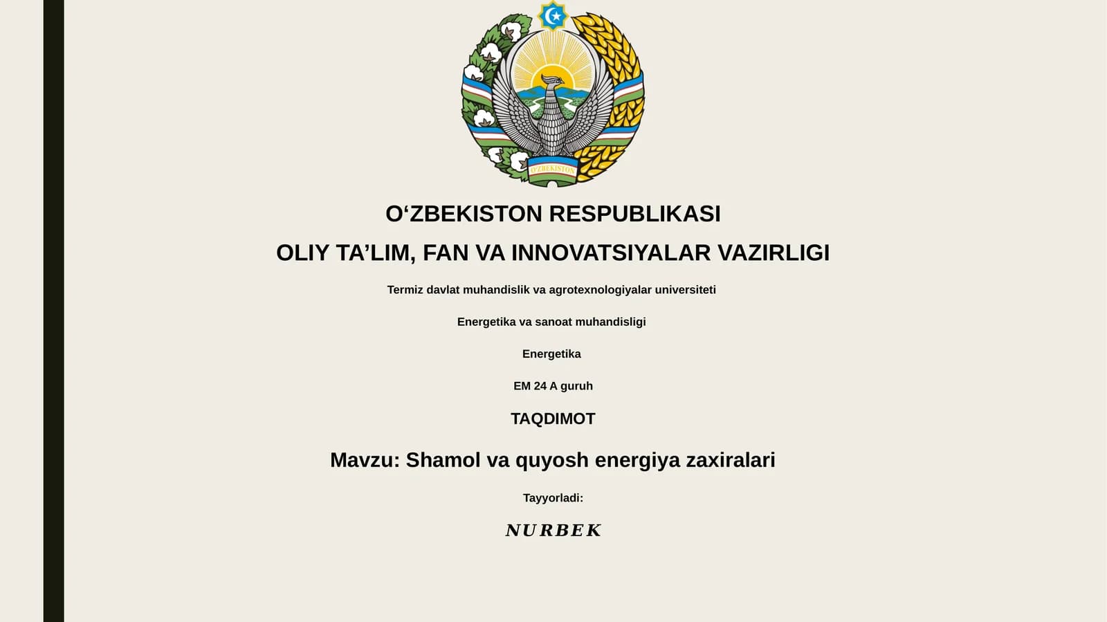 Shamol va quyosh energiya zaxiralari