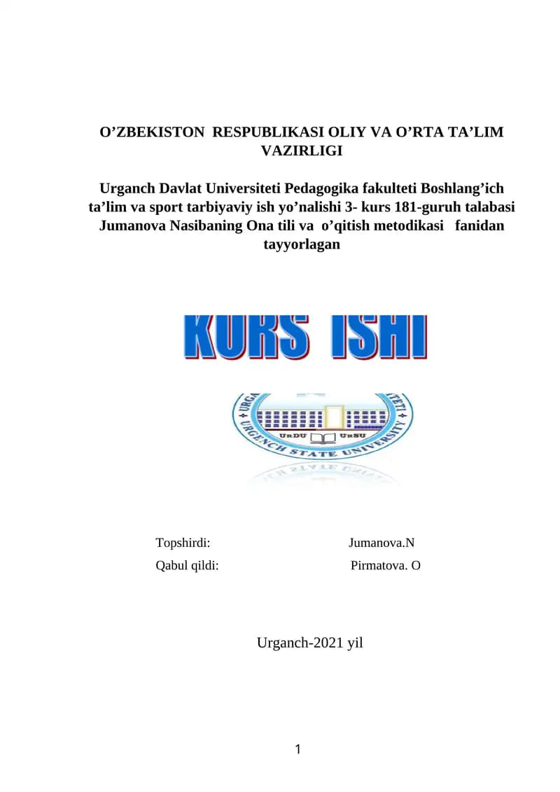 Ona tili va o’qitish metodikasi
