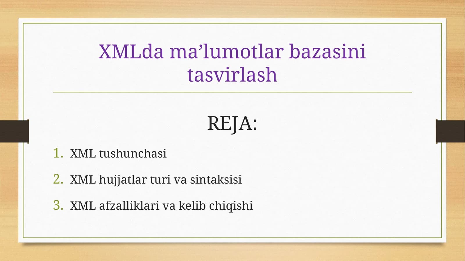 XMLda ma’lumotlar bazasini tasvirlash