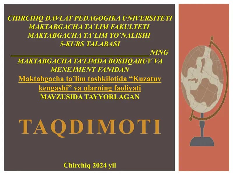 Maktabgacha Ta'limda Boshqaruv va Menejment
