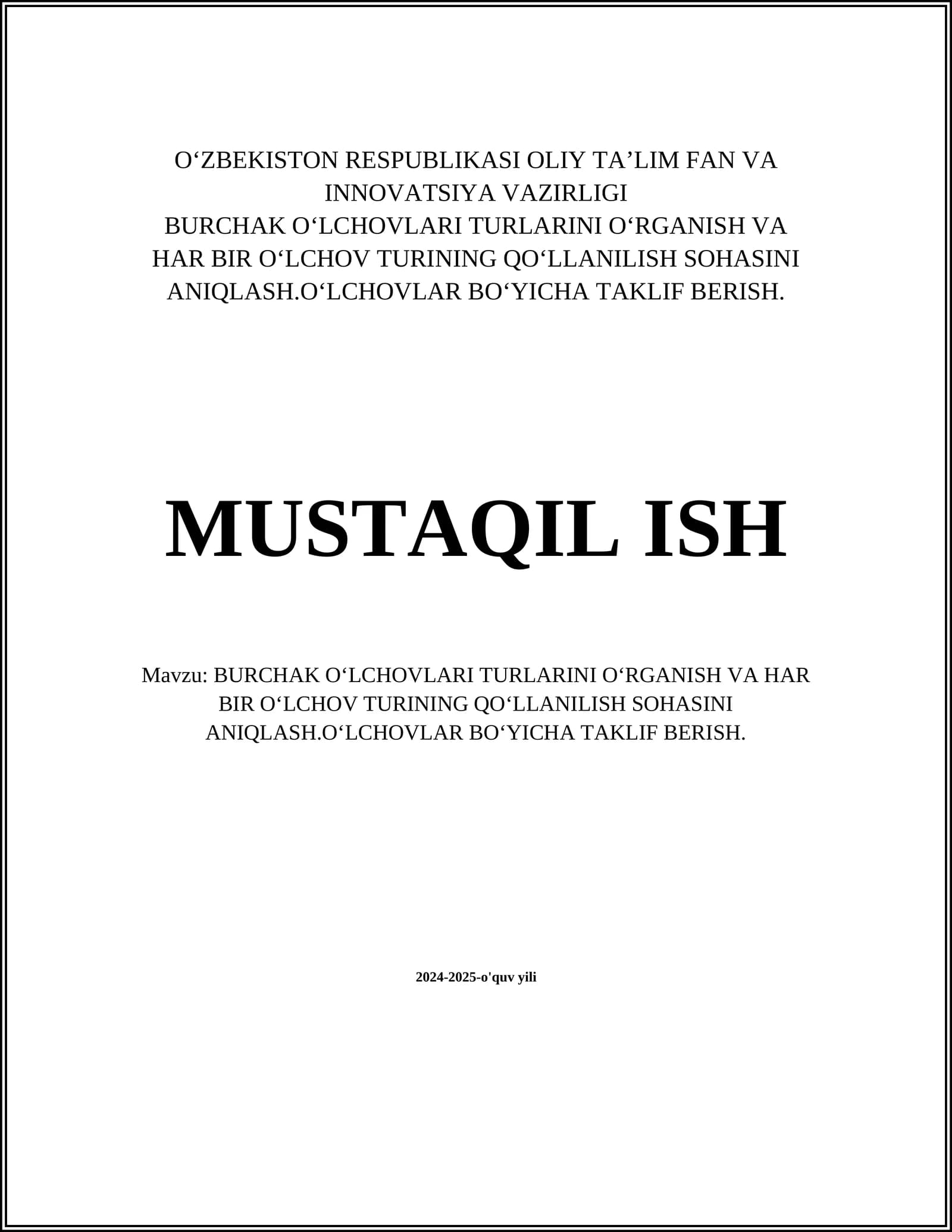 Burchak oʻlchovlari turlarini oʻrganish