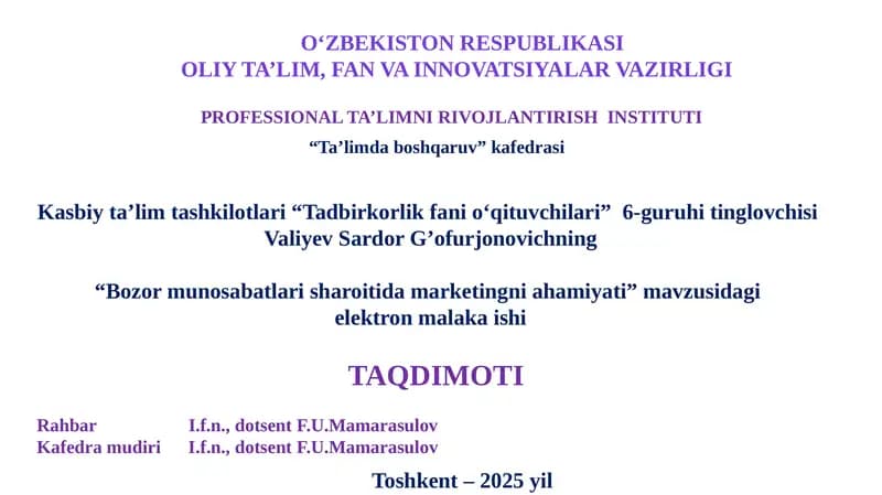 Bozor munosabatlarining markenting ahamiyati