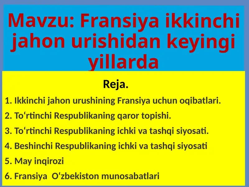 Fransiya ikkinchi jahon urishidan keyingi yillarda