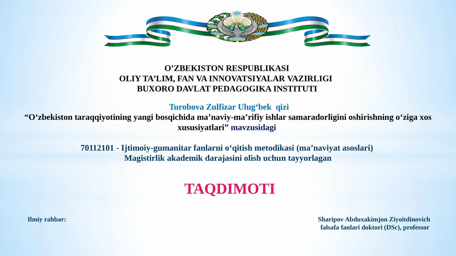 O‘zbekiston taraqqiyotining yangi bosqichida ma’naviy-ma’rifiy ishlar samaradorligini oshirishning o‘ziga xos xususiyatlari
