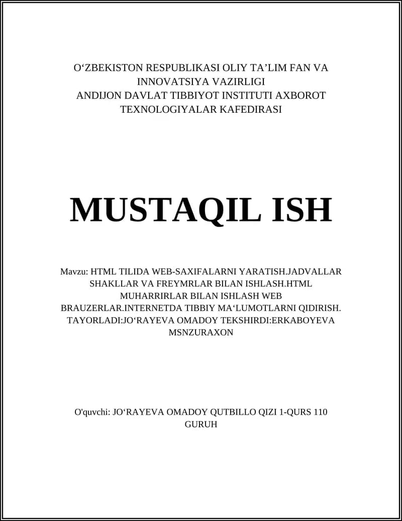HTML TILIDA WEB-SAXIFALARNI YARATISH