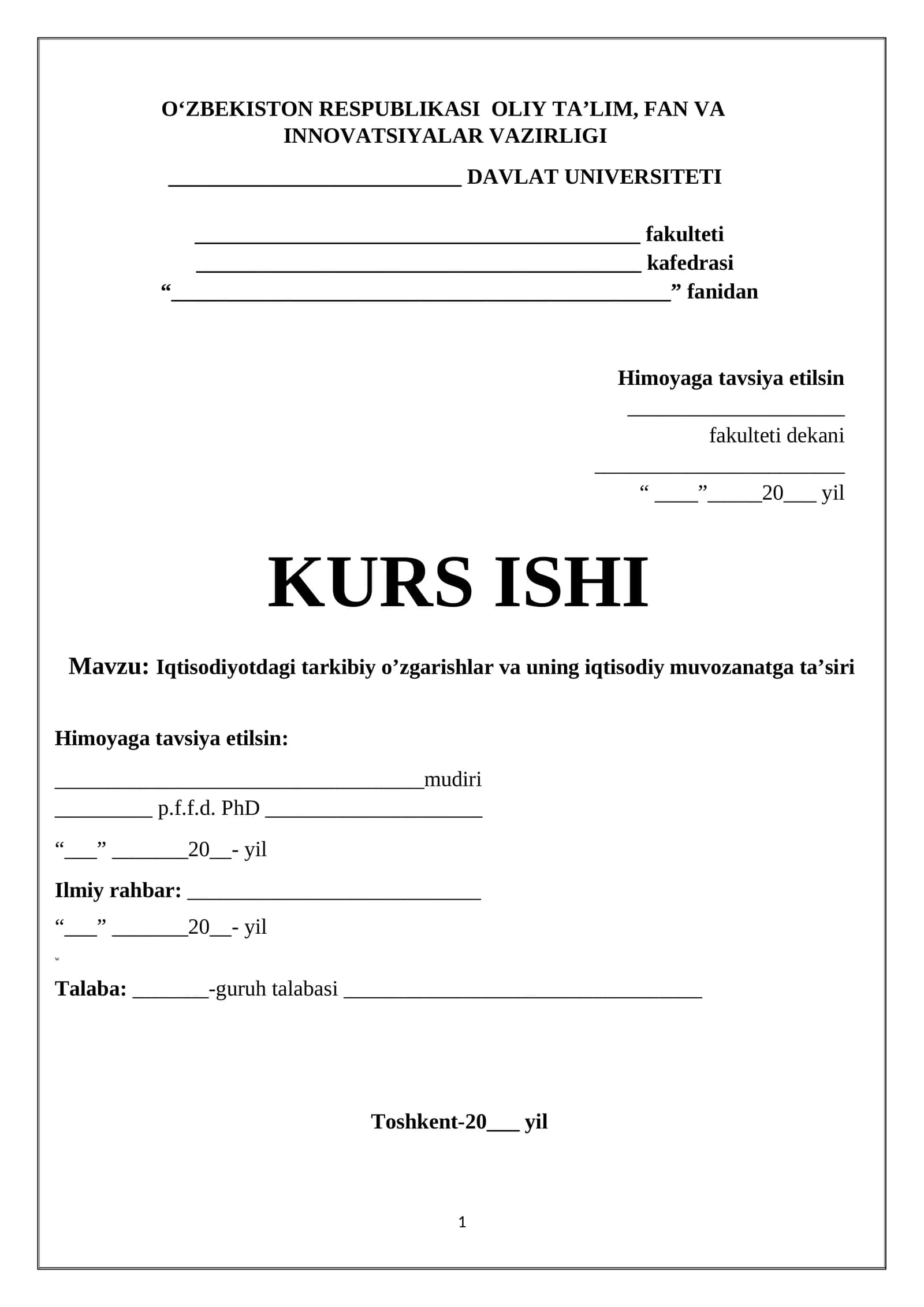 Iqtisodiyotdagi tarkibiy o’zgarishlar va uning iqtisodiy muvozanatga ta’siri