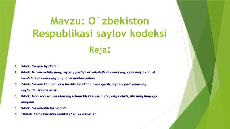 O`zbekiston Respublikasi Saylov Kodeksi