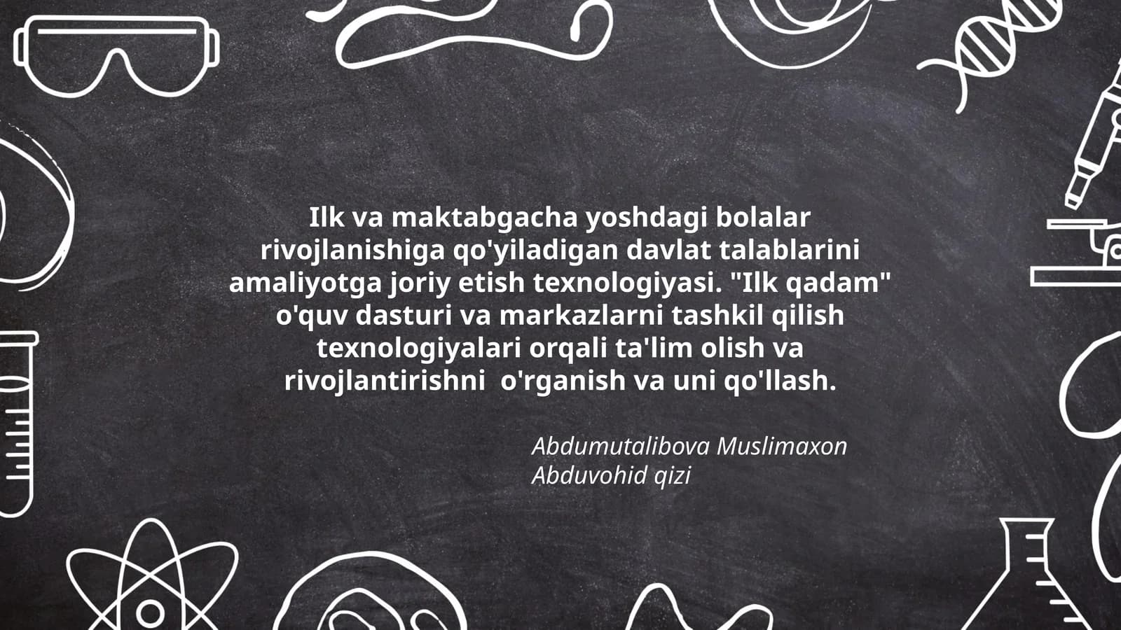 Ilk va maktabgacha yoshdagi bolalar rivojlanishiga qo'yiladigan davlat talablarini amaliyotga joriy etish texnologiyasi. "Ilk qadam" o'quv dasturi va markazlarni tashkil qilish texnologiyalari orqali ta'lim olish va rivojlantirishni o'rganish va uni qo'llash