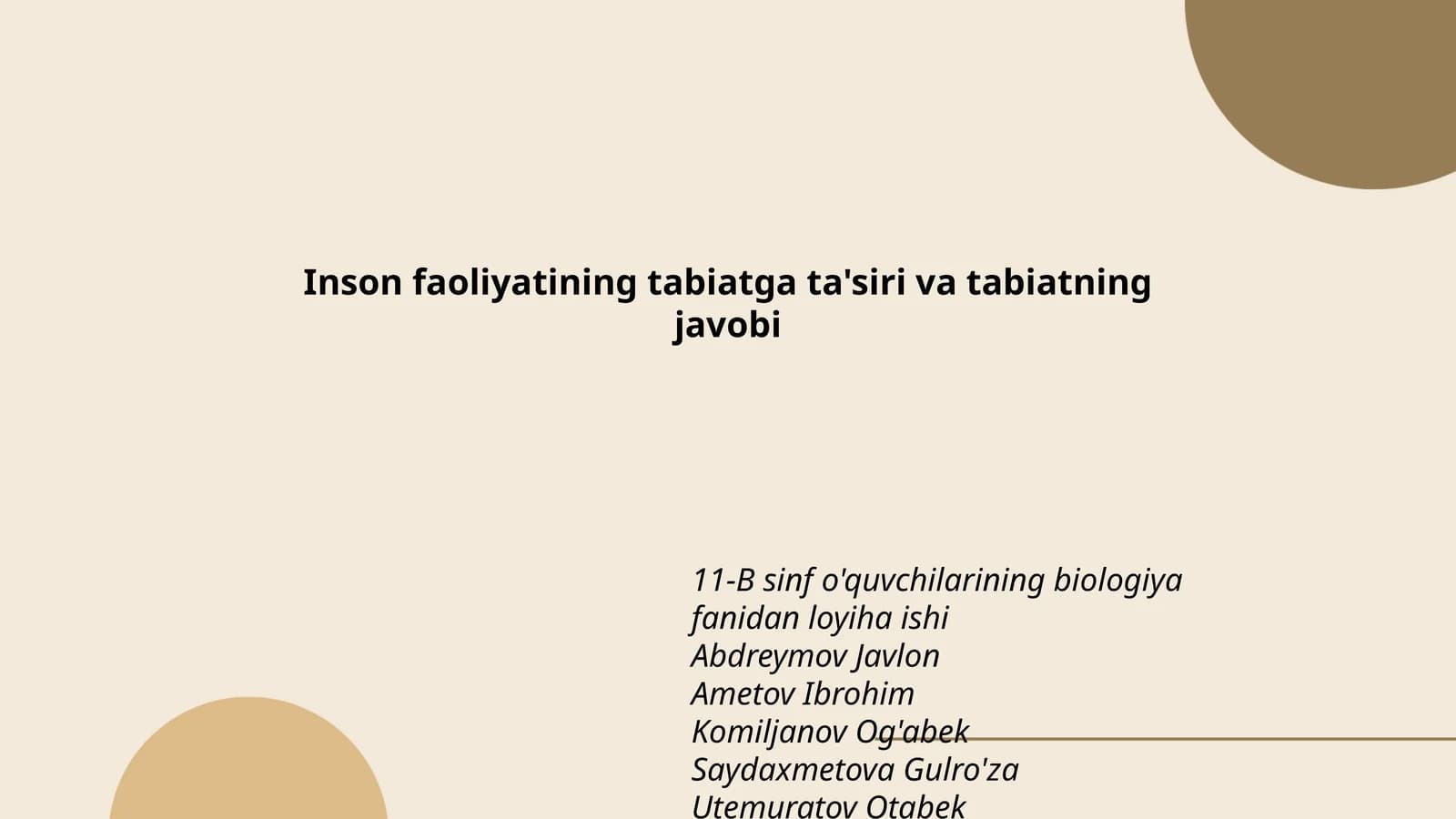 Inson faoliyatining tabiatga ta'siri va tabiatning javobi