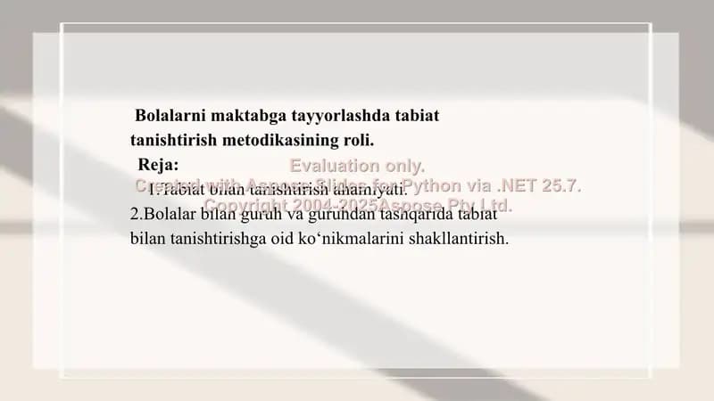 Bolalarni maktabga tayyorlashda tabiat tanishtirish metodikasi
