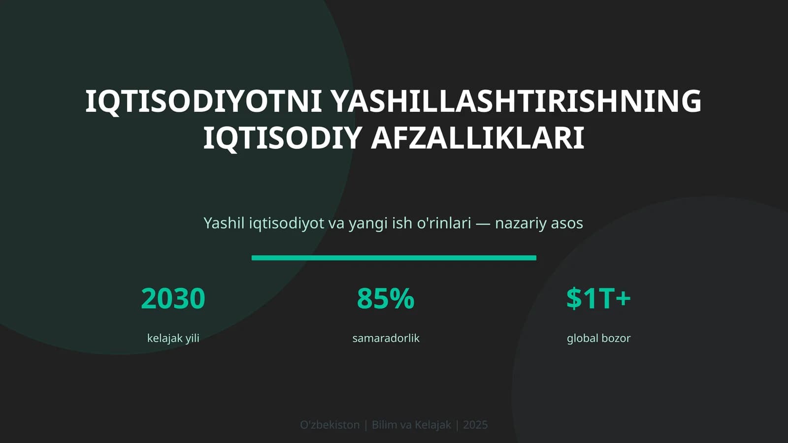 IQTISODIYOTNI YASHILLASHTIRISHNING IQTISODIY AFZALLIKLARI