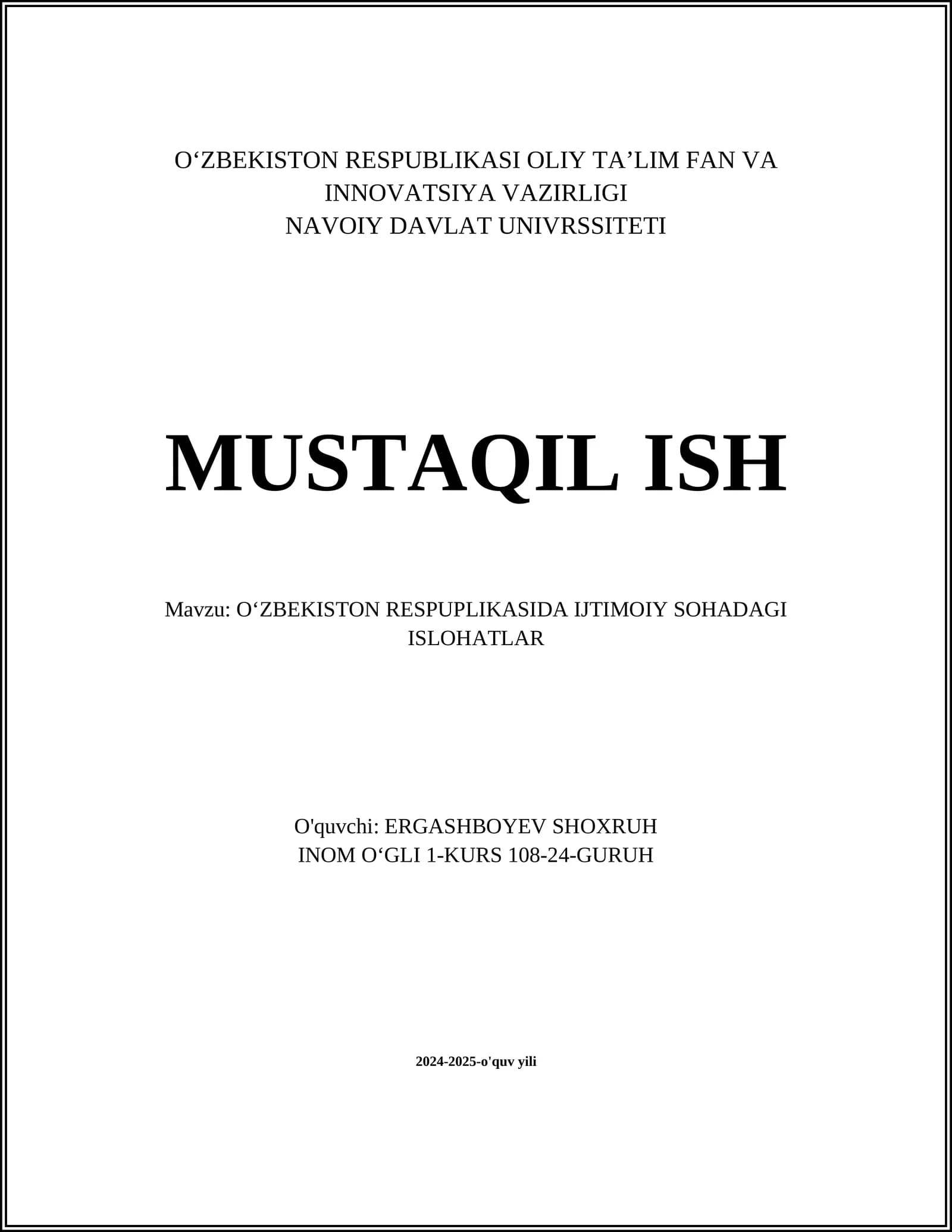 OʻZBEKISTON RESPUPLIKASIDA IJTIMOIY SOHADAGI ISLOHATLAR