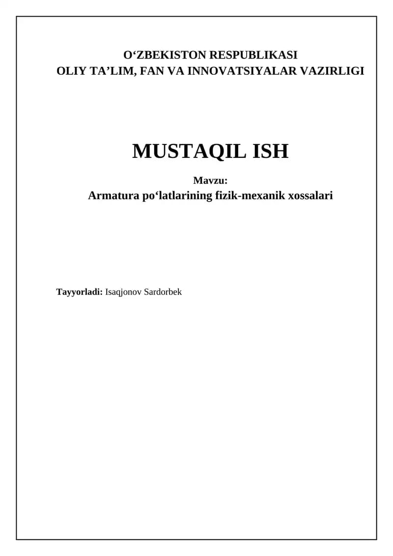Po'lat armaturalarning asosiy xossalari va klassifikatsiyasi