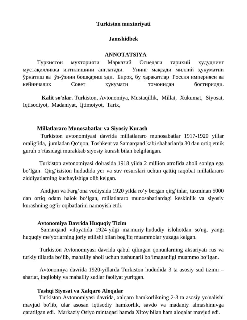Turkiston muxtoriyati