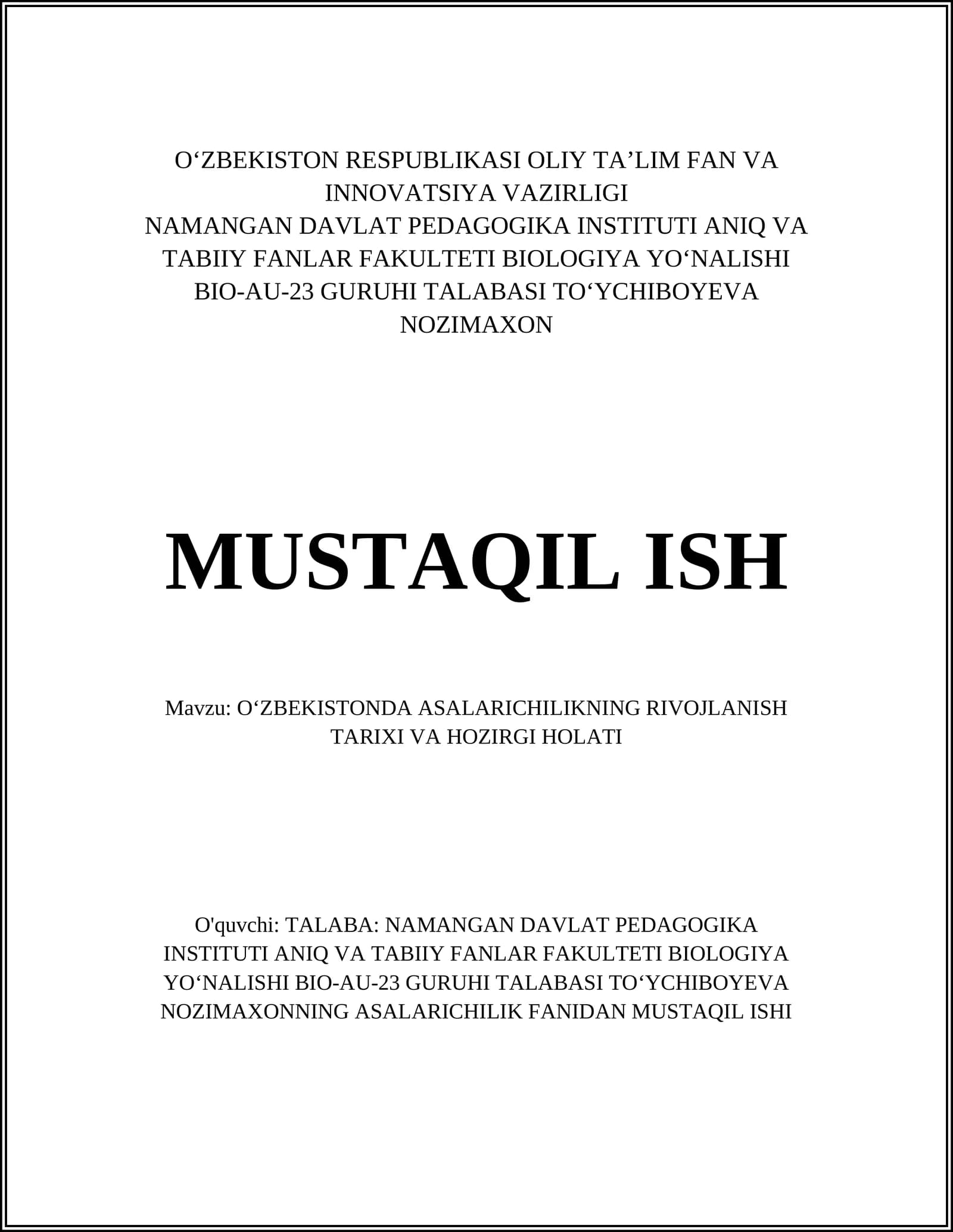 O‘zbekistonda asalarichilik tarixi va holati