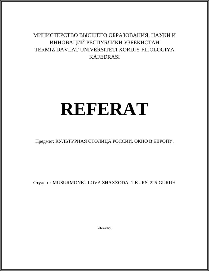 KULTURNAYA STOLICA ROSSII. OKNO V EVROPU