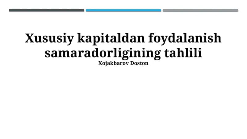 Xususiy kapitaldan foydalanish samaradorligining tahlili