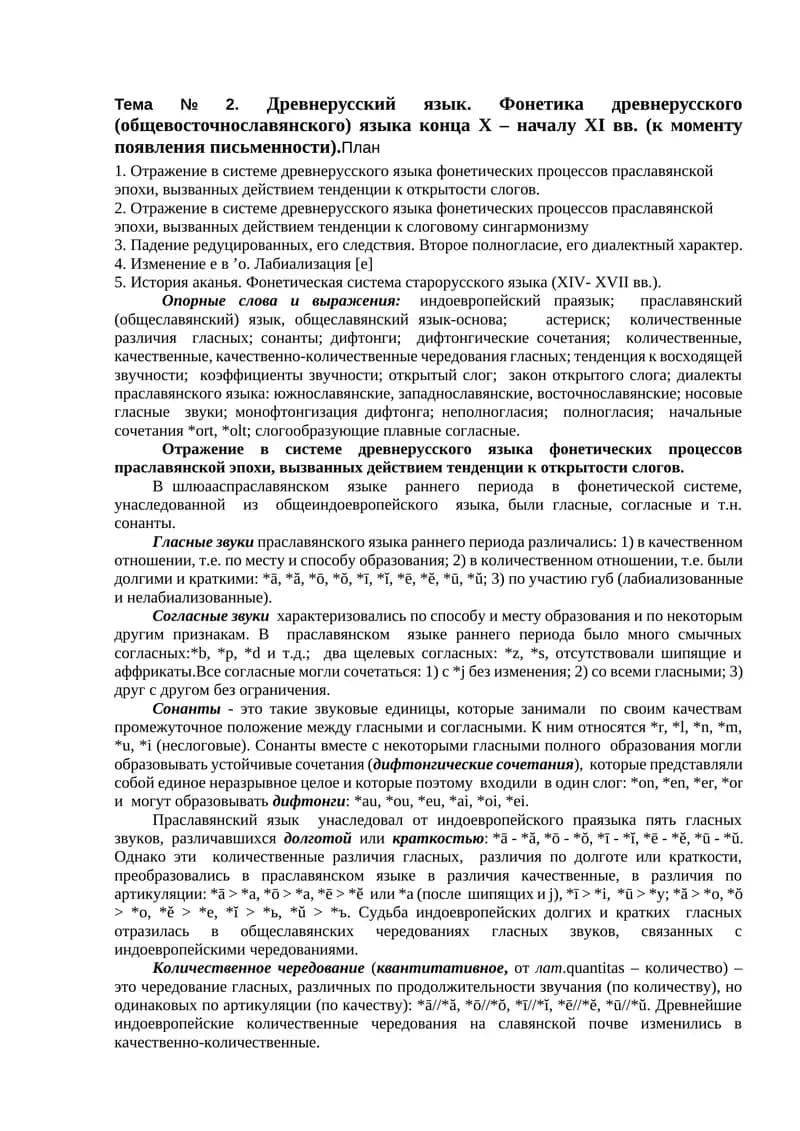 Отражение в системе древнерусского языка фонетических процессов